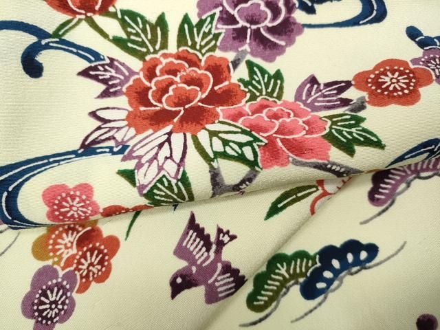 平和屋着物●上質な小紋 型染め 流水飛鳥花文 正絹 CAAY5159ut
