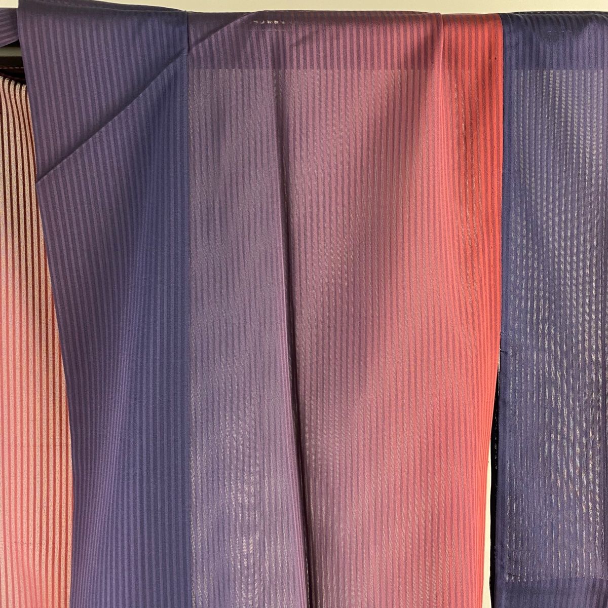 道中着 身丈128.5cm 裄丈69cm L 和装コート 縦縞 紫 正絹 美品 逸品  