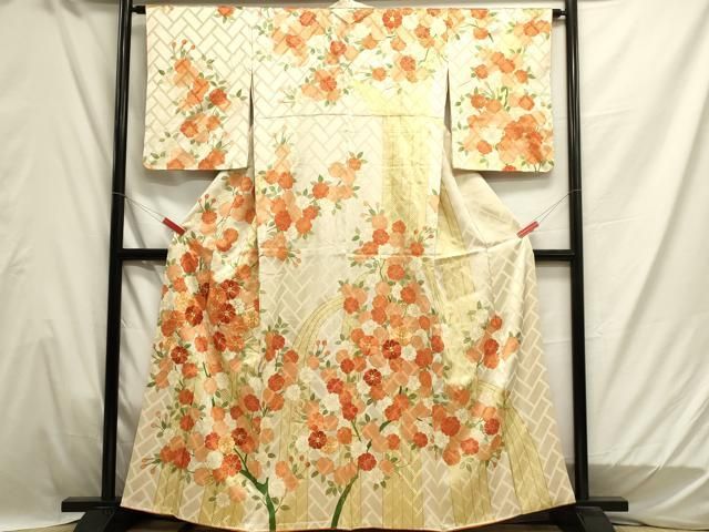 ［5797］訪問着 枝花文様 駒刺繍 ぼかし 銀彩 正絹 着物 袷 5797］訪問着 枝花文様 駒刺繍 ぼかし 銀彩 正絹 着物 袷