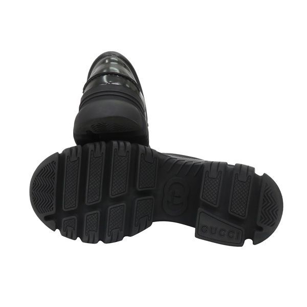 サイズ7 GUCCI グッチ 658822 ホースビット レザー ラグソール ローファー 黒 ブラック ダッド シューズ メンズ 47487