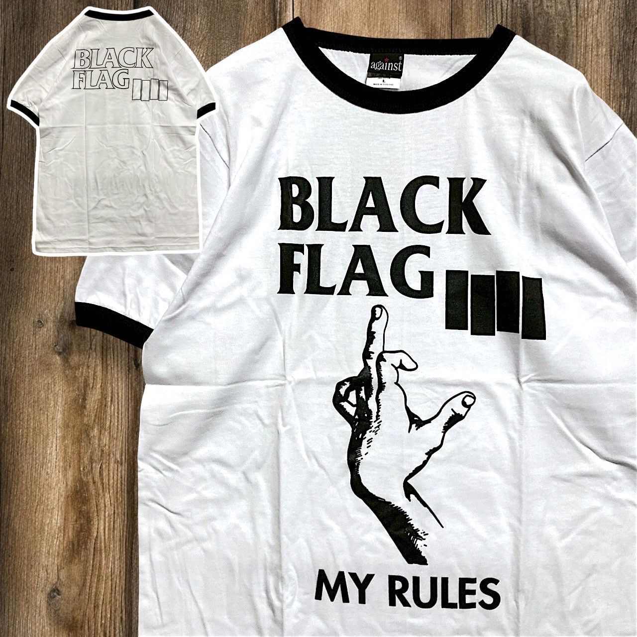 ☆ バンド リンガー Tシャツ 白 ブラックフラッグ BLACK FLAG 中指 