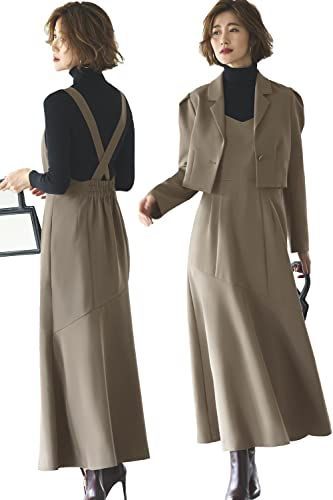 Size M_Color グレージュ BE ルイ ルエ ブティック クロップド テーラードジャケット マーメイド ワンピース スーツ レディース ミセス ジャケット スカートスーツ ジャンパースカート フォーマル 長袖 大きいサイズ セレモニー 式 入学