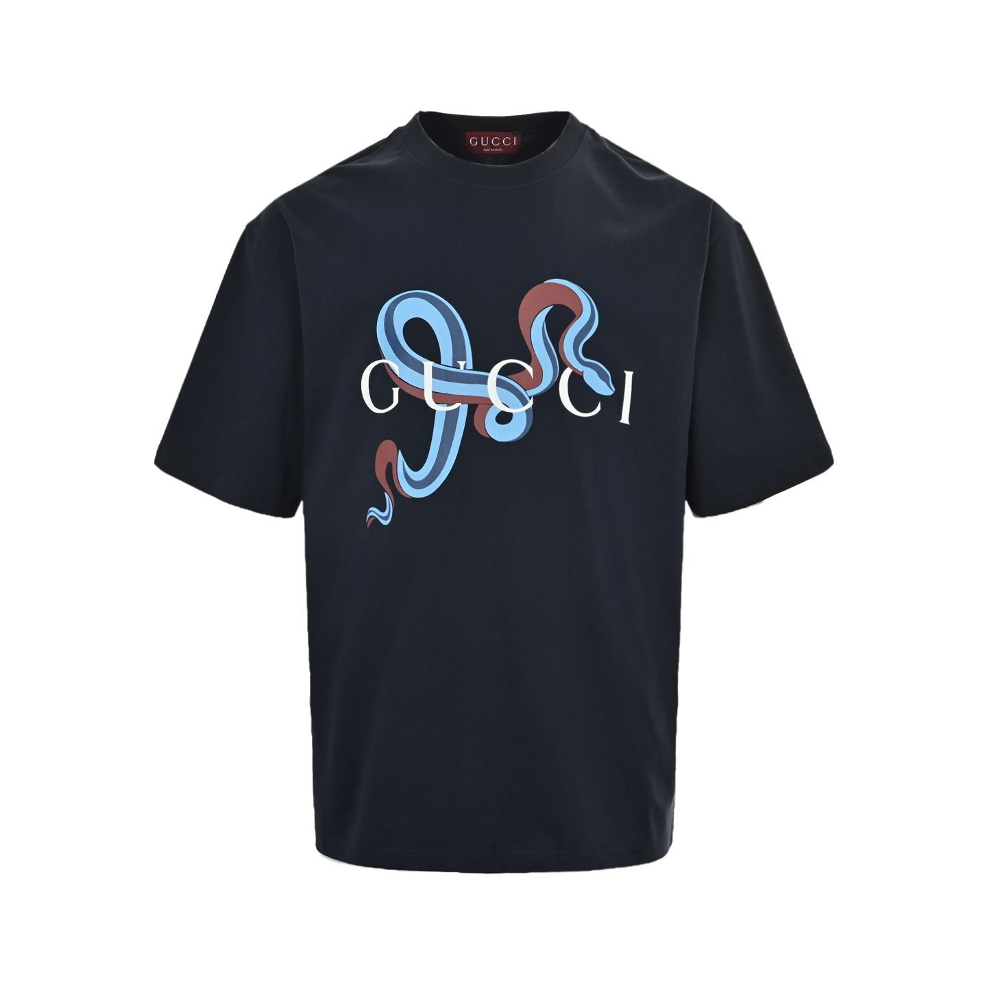 GUCCI コピー Tシャツ 蛇モチーフ ロゴグラフィック ネイビー