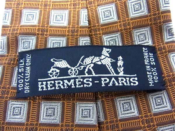 ■新品■未使用■ HERMES エルメス シルク100% ネクタイ ビジネス 紳士 メンズ オレンジ系×ブラウン系 FP2464 □新品□未使用□ HERMES エルメス シルク100% ネクタイ ビジネス 紳士