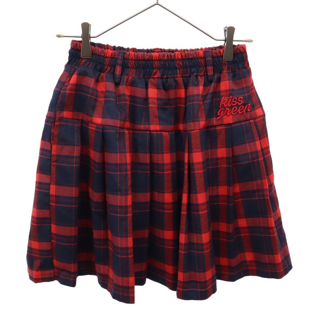 キスオンザグリーン チェック ゴルフスカート 2 レッド系 KISS ON THE GREEN ロゴ刺_ キュロット 切替プリ−ツ レディース 【中古】  【240227】