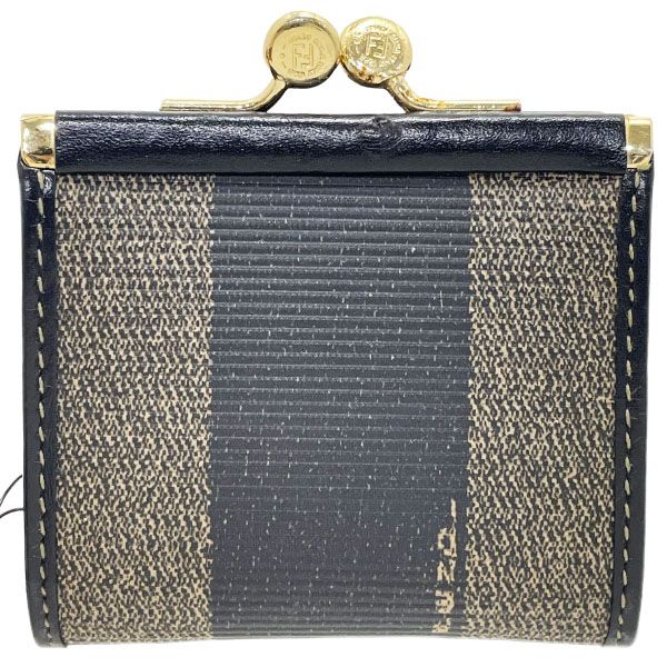 フェンディ コインケース ペカン がま口 ミニ 小銭入れ PVC レザー 革 カーキ系 ブラック 黒 30900 FENDI FF ロゴ ストライプ ミニコインパース