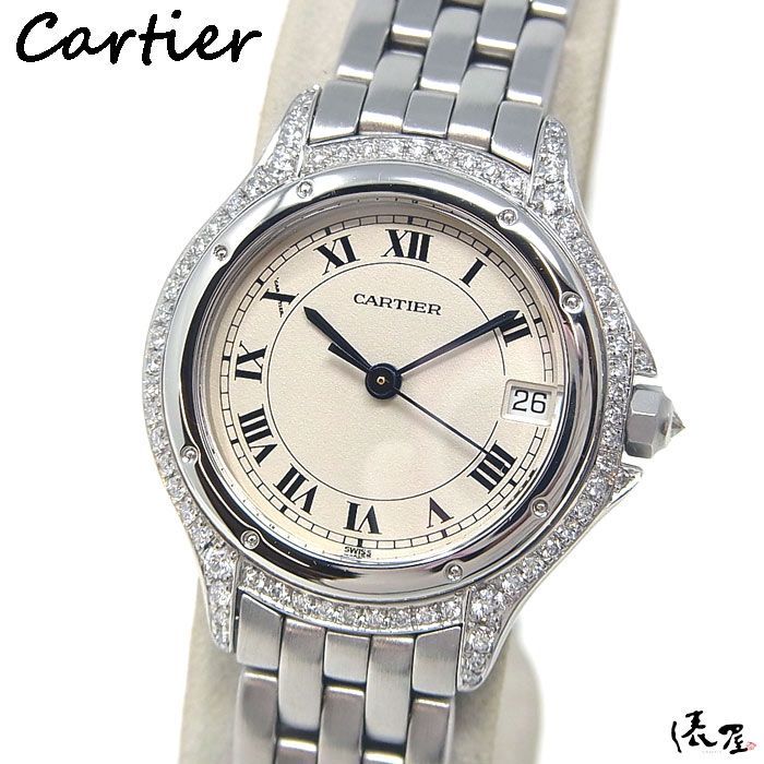 【ダイヤベゼル】カルティエ パンテール クーガー SM 極美品 OH済 加工後未使用 レディース Cartier 時計 腕時計 中古【送料無料】