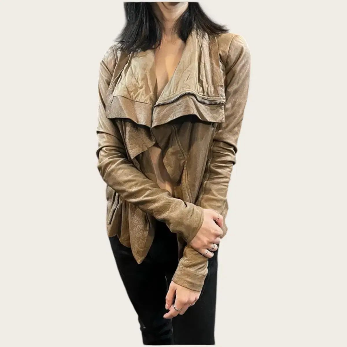Rick owens リックオウエンス レザーバイカージャケット ベージュ 44 ／ RICK OWENS(リックオウエンス) カーフスキン バイカー
