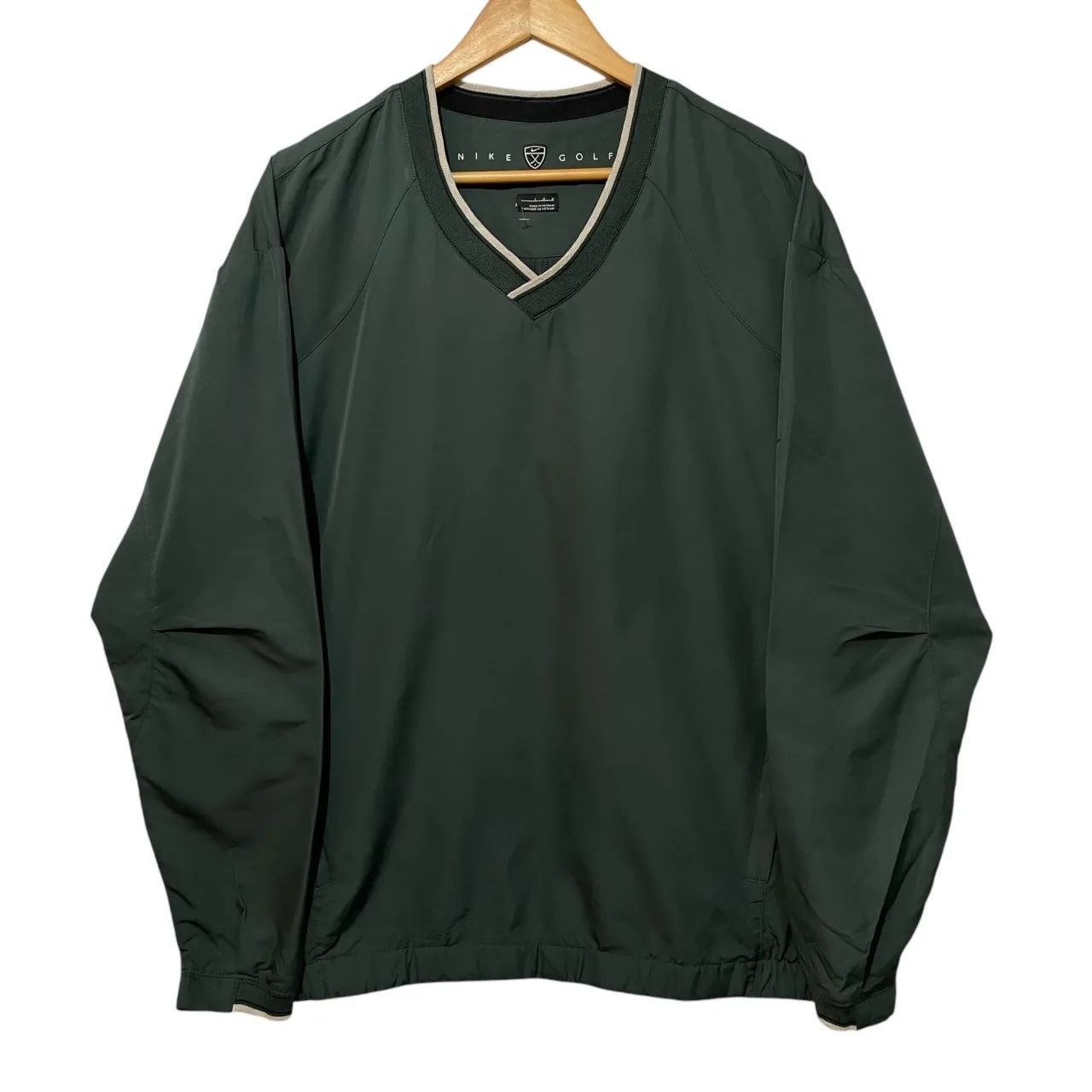 08年 NIKE GOLF ナイロンジャケット プルオーバー Vネック 深緑 L 00s ナイキゴルフ V-Neck Nylon Pullover Jacket グリーン 古着
