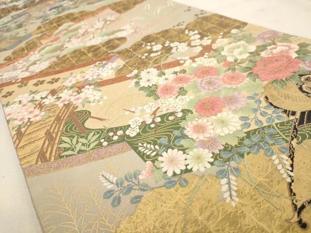 平和屋着物◎六通柄袋帯 花車文 金銀糸 正絹 逸品 AAAW2746dt