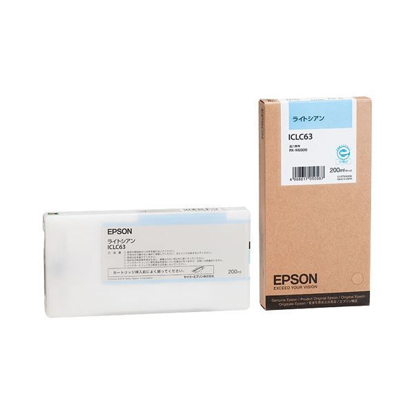 （まとめ） エプソン EPSON インクカートリッジ ライトシアン 200ml ICLC63 1個 