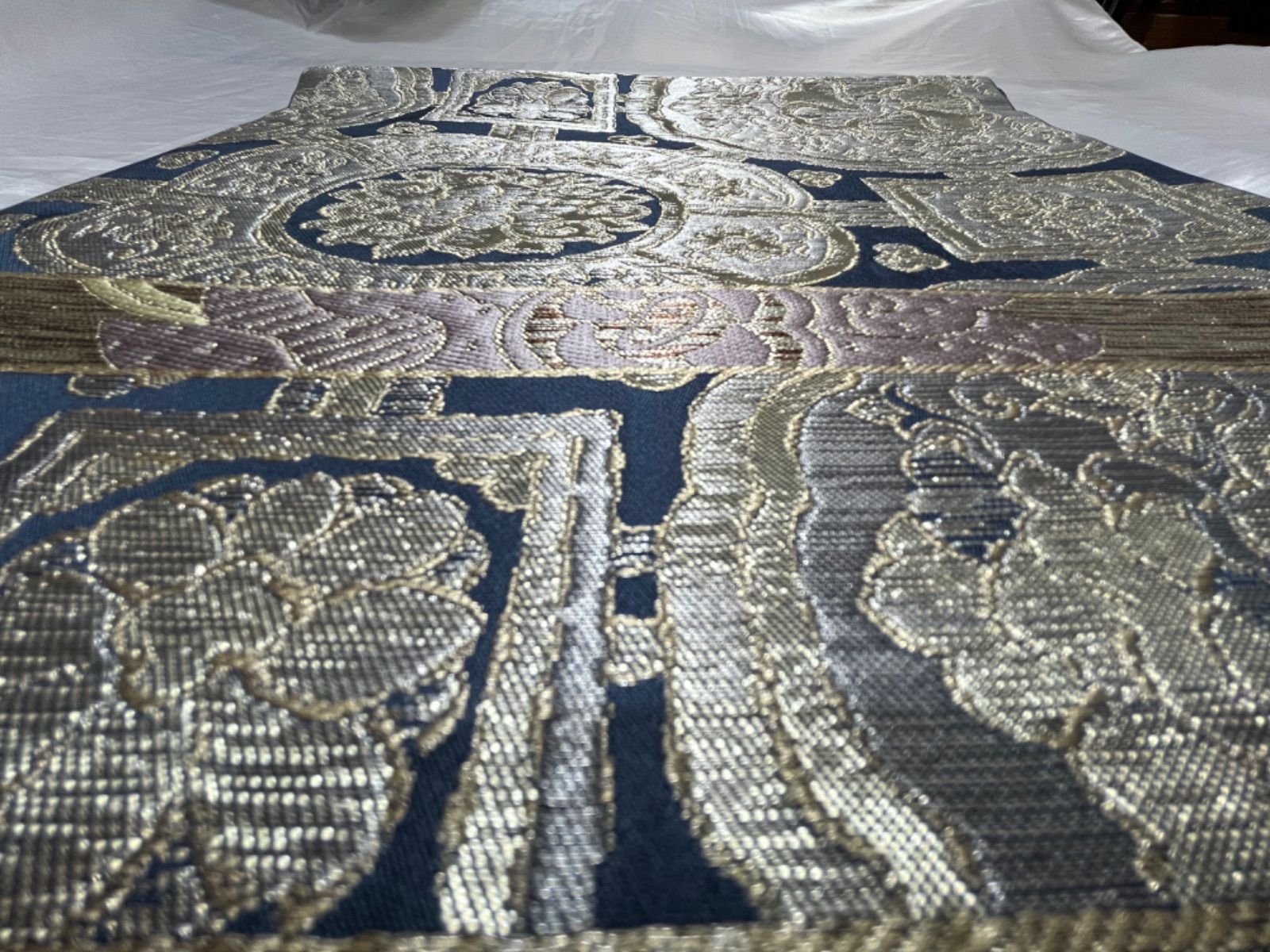 豪華絢爛綺麗美品☆青正倉院文様☆正絹六通袋帯☆川島織物