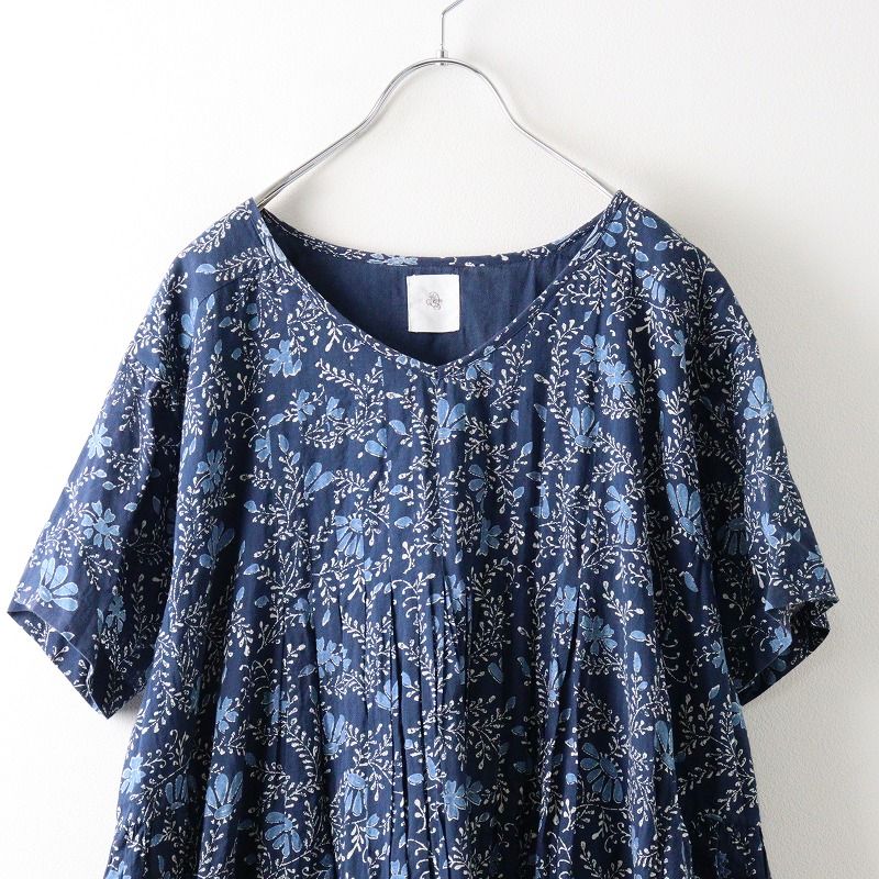 maison de soil メゾンドソイル　タックワンピース　藍染　長袖　綿 maison de soil メゾンドソイル インディゴ染め リネン+コットン