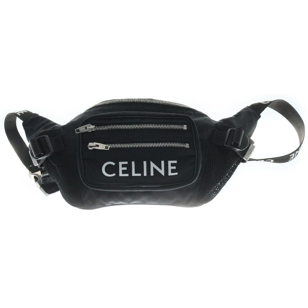 CELINE セリーヌ フロントロゴ トレッキング ベルトボディバッグ ウエストバッグ シルバー金具 ブラック 19868DMT