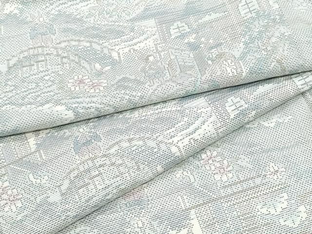 平和屋着物●本場大島紬 白大島 9マルキ 風景人物草花文 正絹 CAAZ0932vf