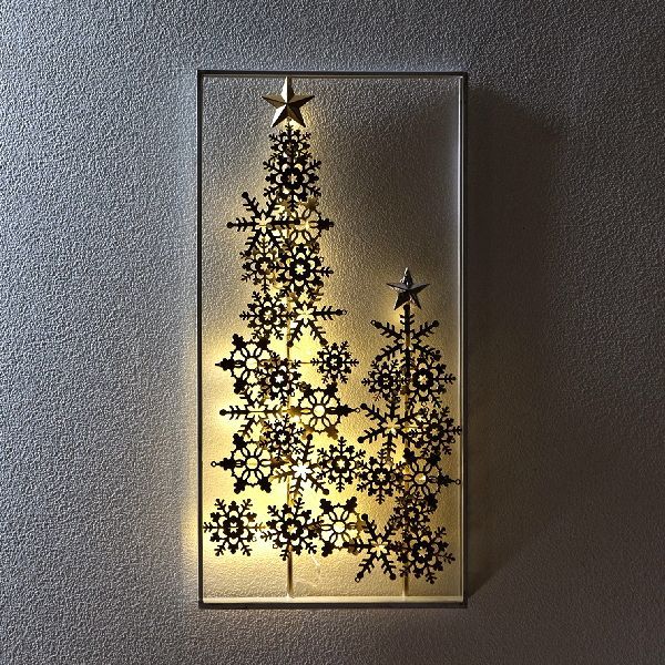 クリスマスツリー 壁掛け インテリア 壁飾り アイアン アートパネル 木 デコレーション ウォールアート アイアンの壁飾り LEDスノーツリー