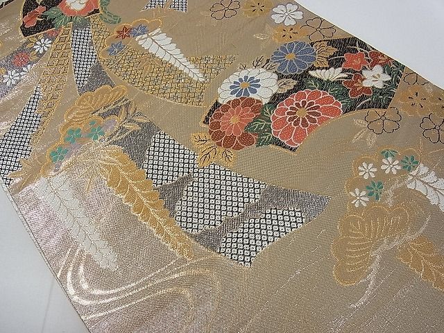 平和屋着物●両面　六通柄袋帯　唐織　流水花文　金糸　正絹　逸品　CABE8555hy 平和屋着物◎六通柄袋帯 唐織 花唐草文 金糸 正絹 逸品 BAAX4761qwの