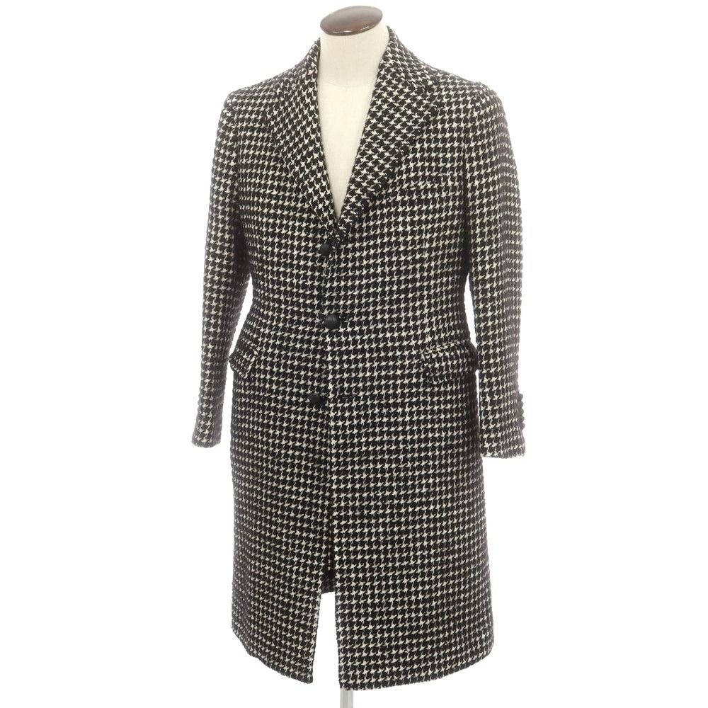 タリアトーレ TAGLIATORE ツイード ハウンドトゥース柄 チェスターフィールドコート ブラックxホワイト サイズ50 メンズ