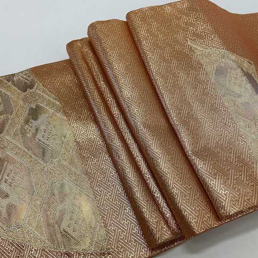 【袋帯】中古 帯 礼装 正絹 結婚式 入学式 卒業式 リサイクル オレンジ 銅 金 鹿   438cm   G406 袋帯】中古 帯 礼装 正絹 結婚式 入学式 卒業式 リサイクル オレンジ