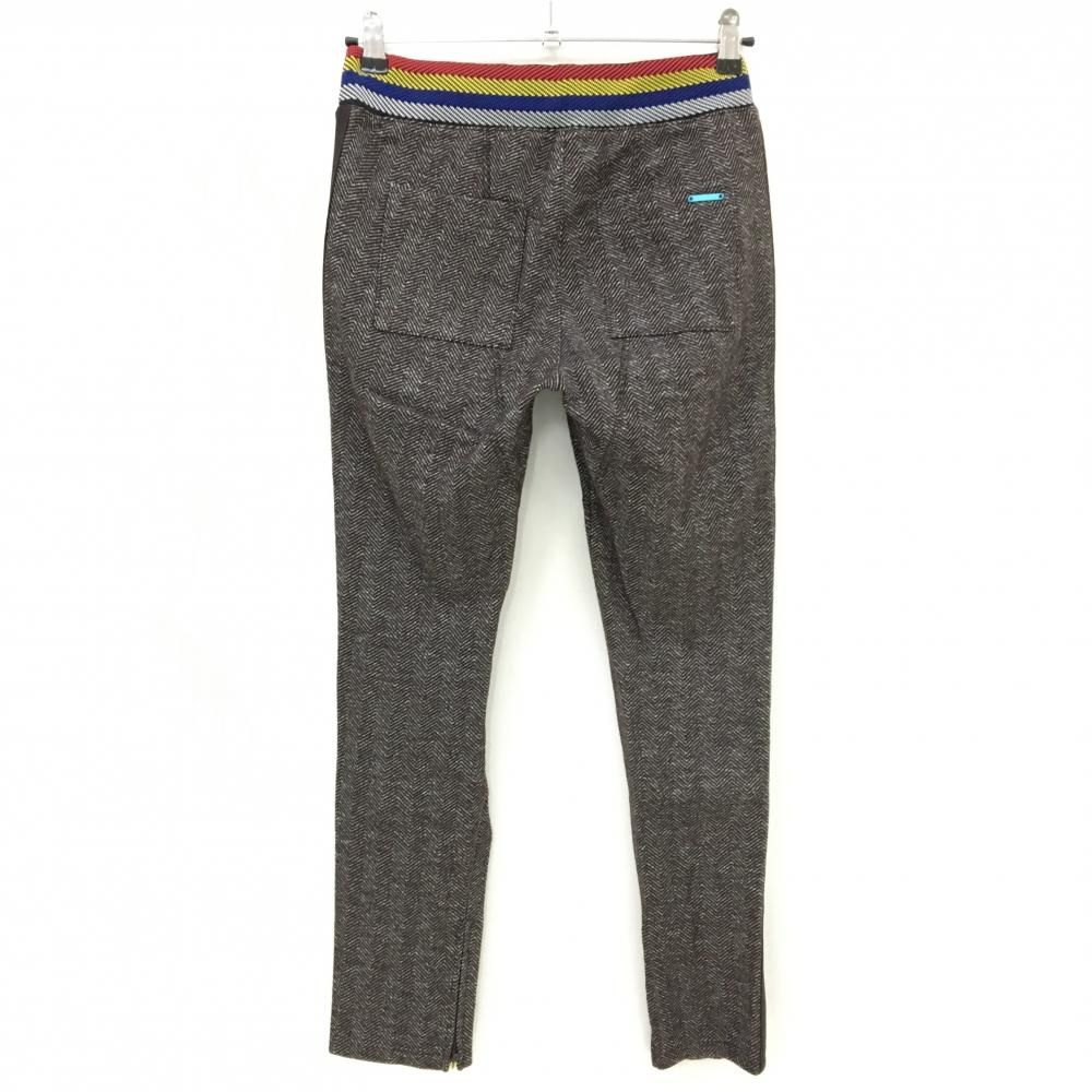 超 マークアンドロナ パンツ ブラウン ヘリンボーン ウール混 ウエストゴム レディース 36 S ゴルフウェア MARK＆LONA