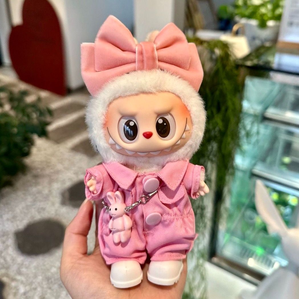 もちもちうさぎ様★専用 LABUBU 着せ替え服3点セット ズボン+オーダー２点 ぬい服 ラブブ 着せ替え ピンクのつなぎセット オーバーオール 靴付き