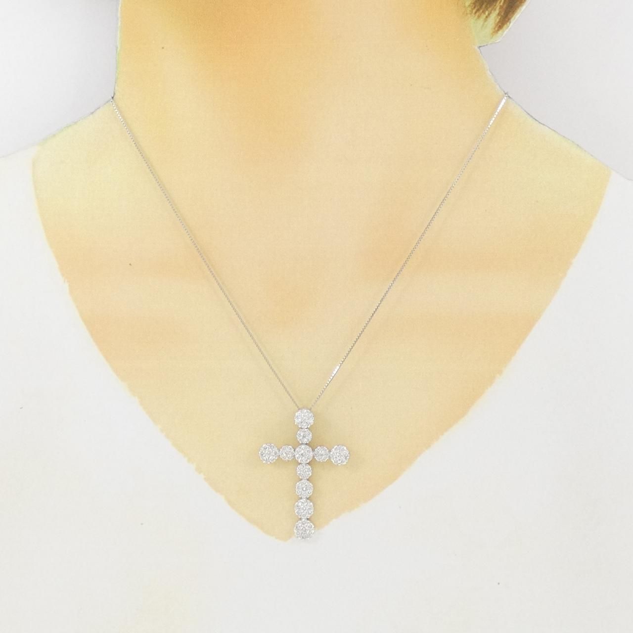 750WG/K18WG クロス×フラワー ダイヤモンド ネックレス 1.76CT - メルカリ 