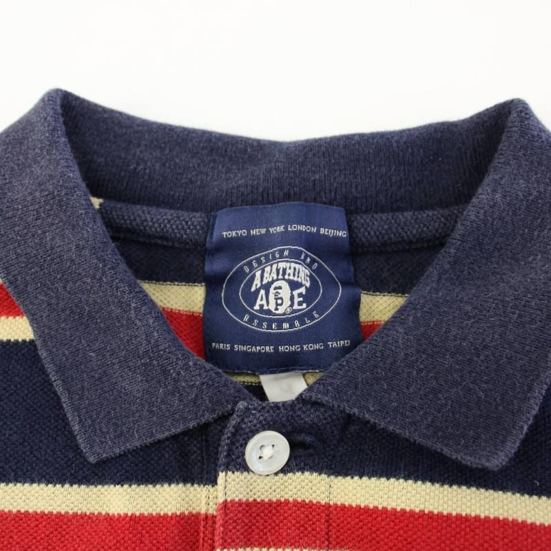 アベイシングエイプ A BATHING APE ポロシャツ 半袖 ボーダー S 紺