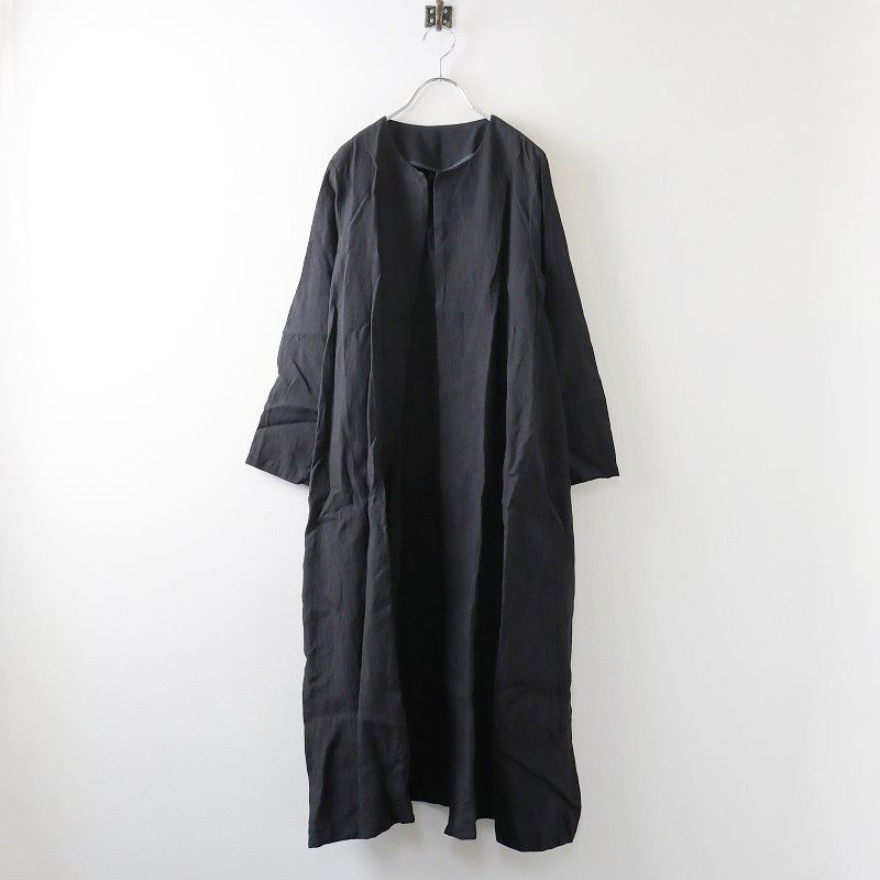 大人気【美品】45R　リネンロングコート　羽織り　R＆♡刺繍　インディゴブラック 大人気【美品】45R リネンロングコート 羽織り R＆♡刺繍