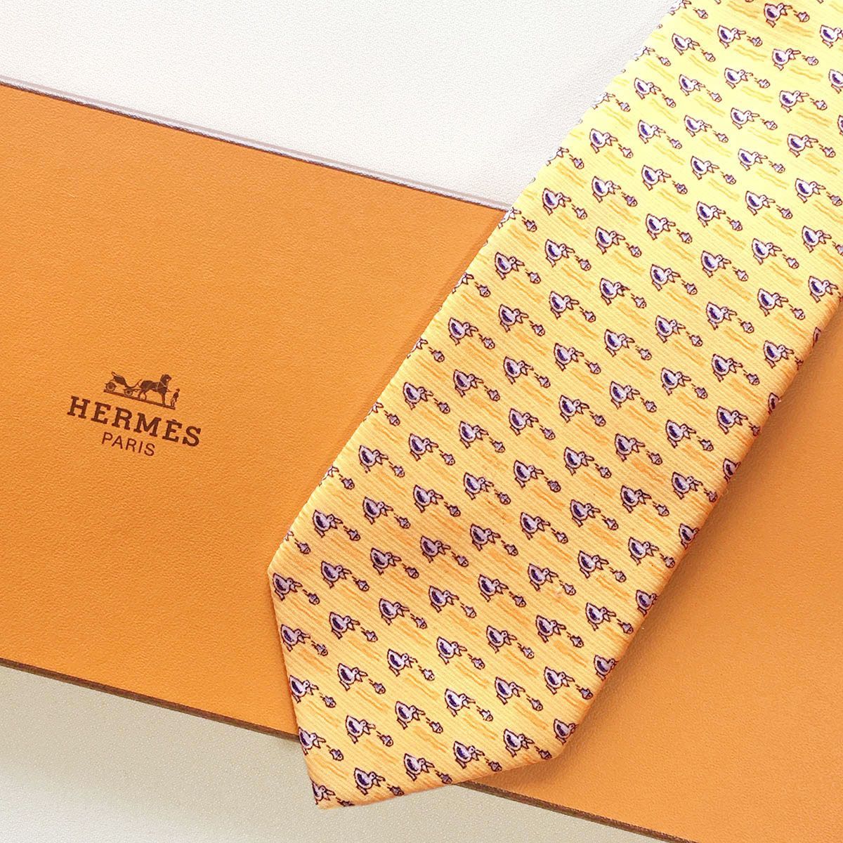 新品　HERMES オレンジ 動物柄 ネクタイ 楽天市場】【アパレル】HERMES エルメス ネクタイ アニマル 動物