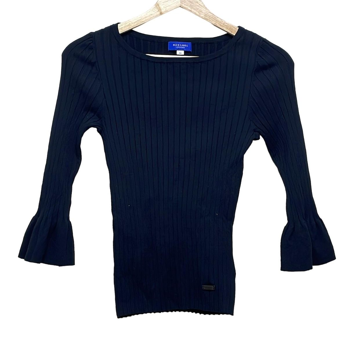 ブルーレーベルクレストブリッジ 七分袖セーター サイズ38 M レディース - ダークネイビー リブニット|ぺプラム袖