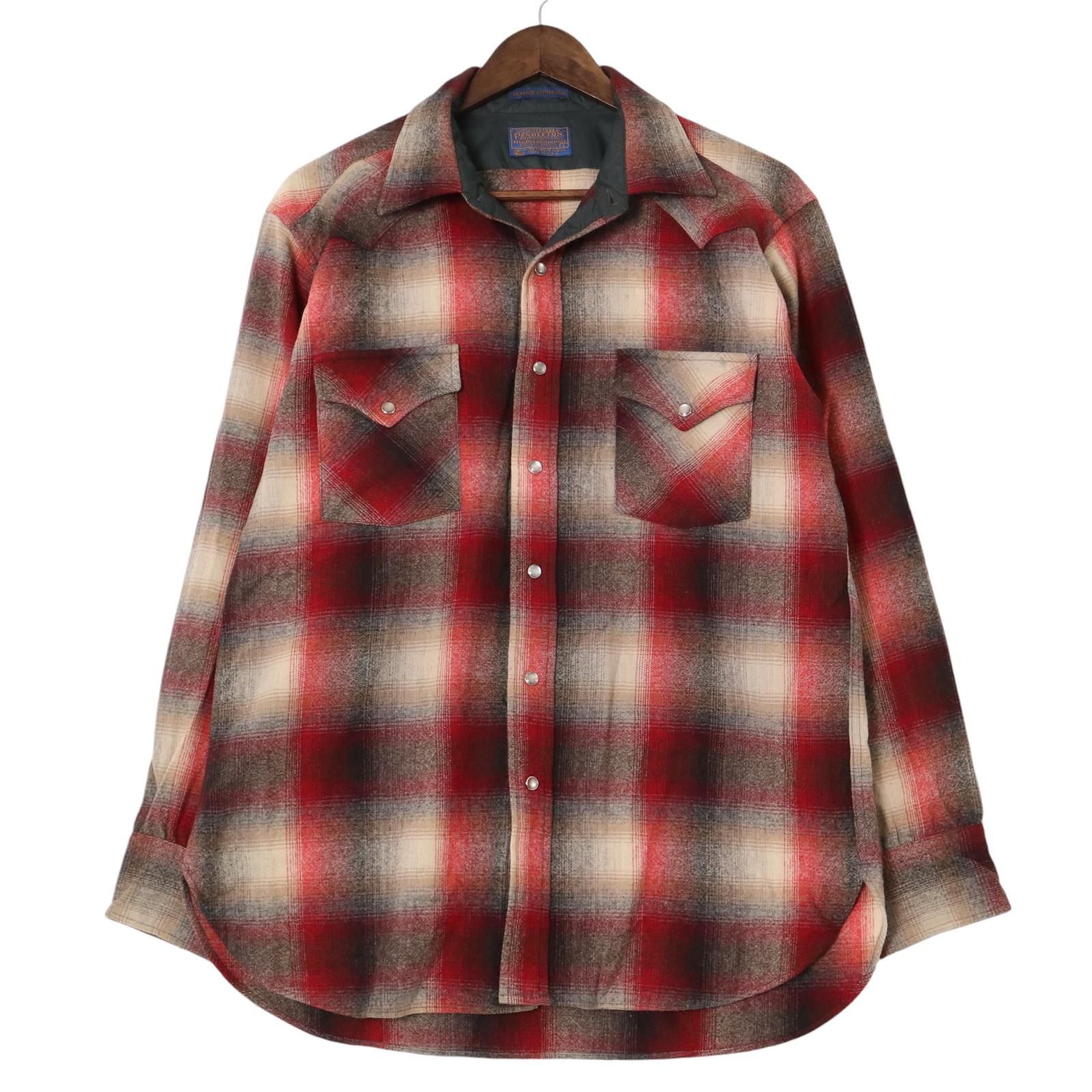70年代 USA製 PENDLETON ペンドルトン ウール ウエスタンシャツ オンブレチェック (メンズ L) 中古 古着 A2123