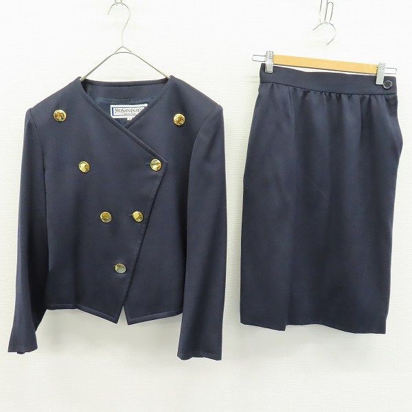 イヴサンローラン Yves Saint Laurent イギリス製生地 セットアップ スカートスーツ 金釦 a971585