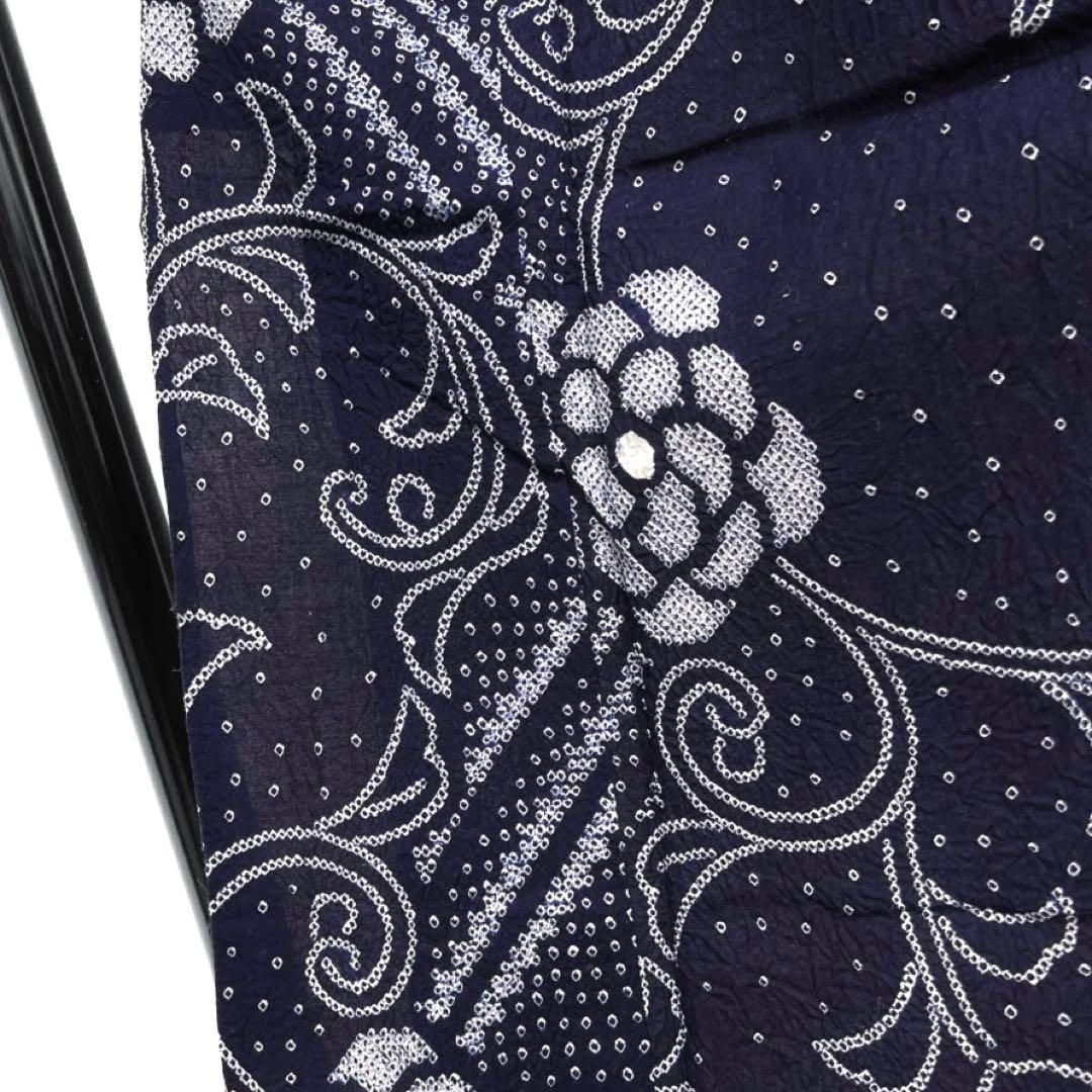 浴衣有松鳴海絞り菊花唐草ネイビー幾何学着物052a d