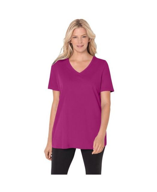 送料無料 ウーマン ウィズイン レディース シャツ トップス Plus Size Perfect Short-Sleeve V-Neck Tee Raspberry