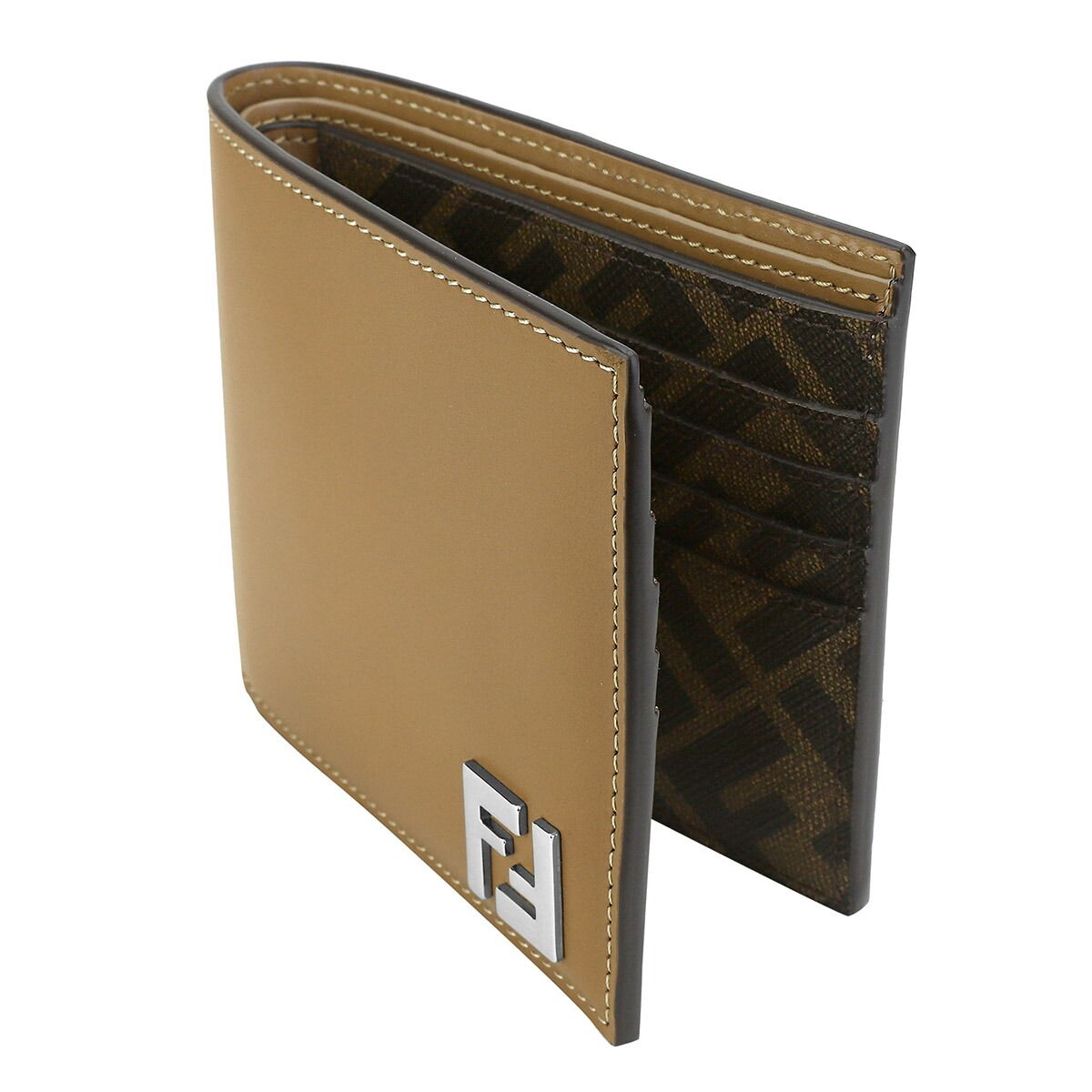 新品 フェンディ FENDI 2つ折り財布 FF スクエアード サンド  