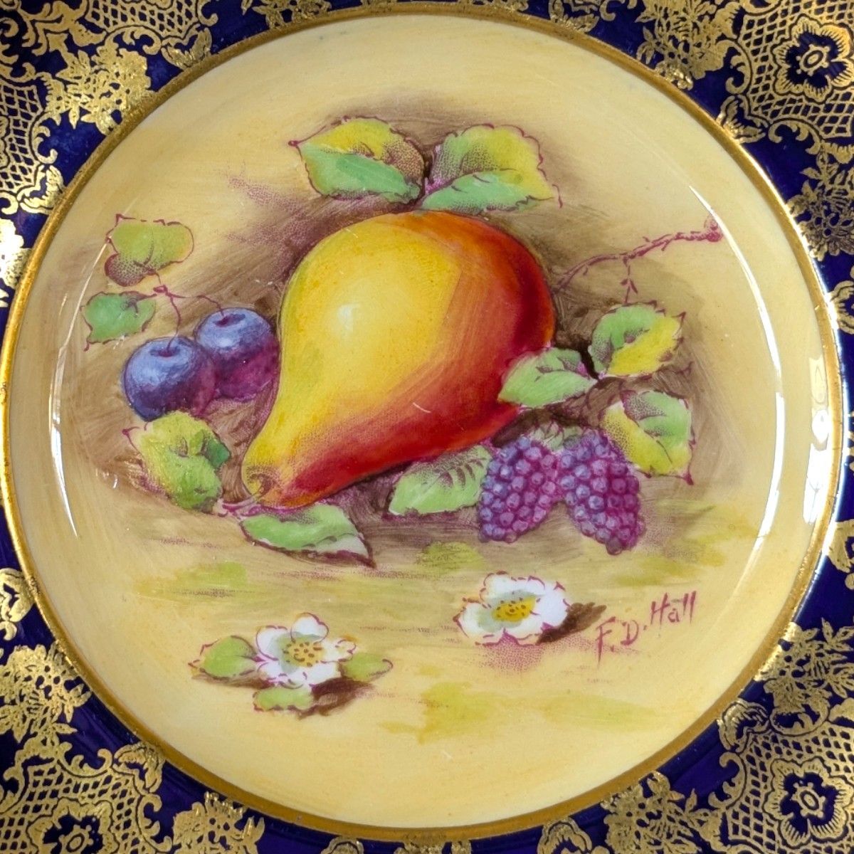 果実文 コバルトブルー＆金彩