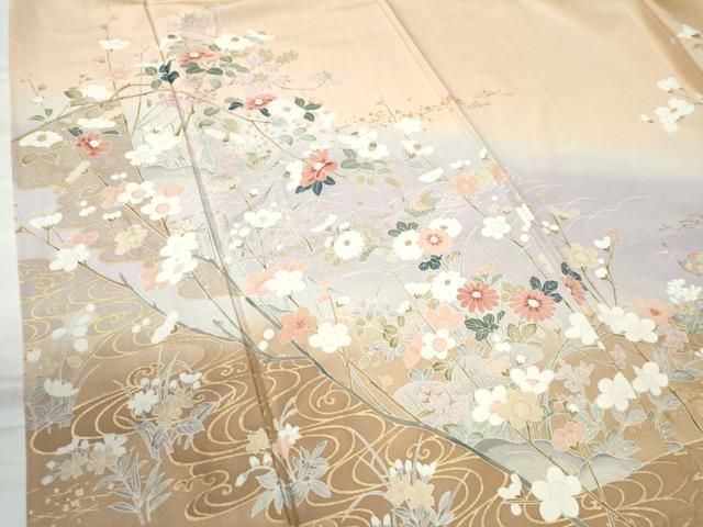 平和屋着物○訪問着 流水草花文 暈し染め 金彩 正絹 逸品 CAAW7648