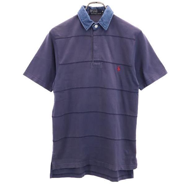 ポロバイラルフローレン ロゴ刺繍 半袖 ラガーシャツ S ネイビー系 Polo by Ralph Lauren ポロシャツ メンズ 【中古】  【230922】 メール便可