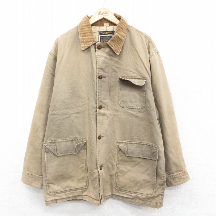 XL 古着 ブルックスブラザーズ 長袖 カバーオール メンズ 90s ダック地 襟コーデュロイ 大きいサイズ ロング丈 コットン ベージュ カーキ s