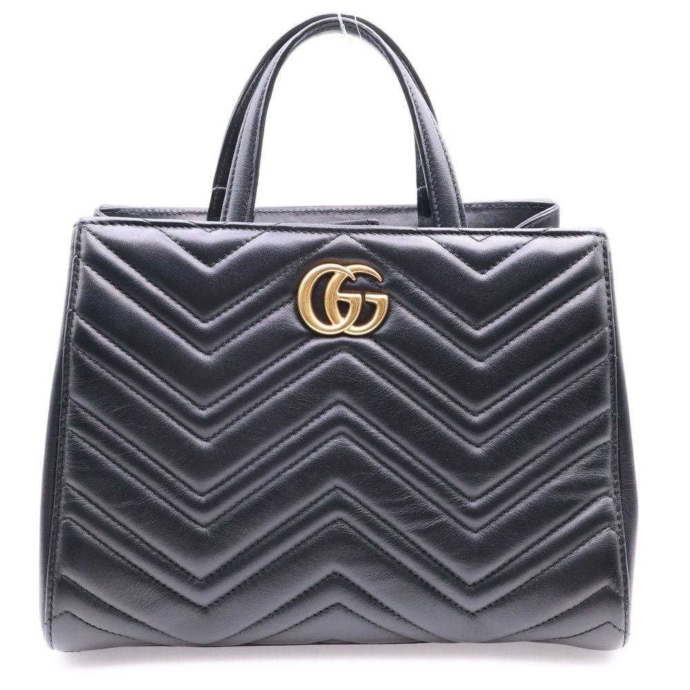 GUCCI グッチ GGマーモント キルティング 2WAYバッグ ハンドバッグ ショルダーバッグ ブラック ゴールド金具 レザー 448054