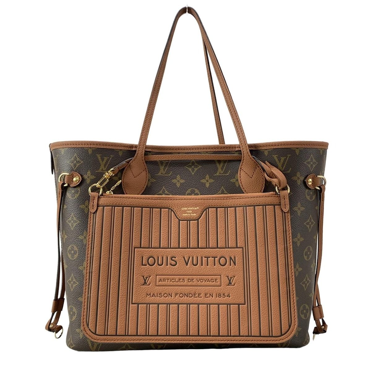 LOUIS VUITTON ルイヴィトン トートバッグ モノグラム ネヴァーフルインサイドアウトMM M12061 タン レザー 牛革