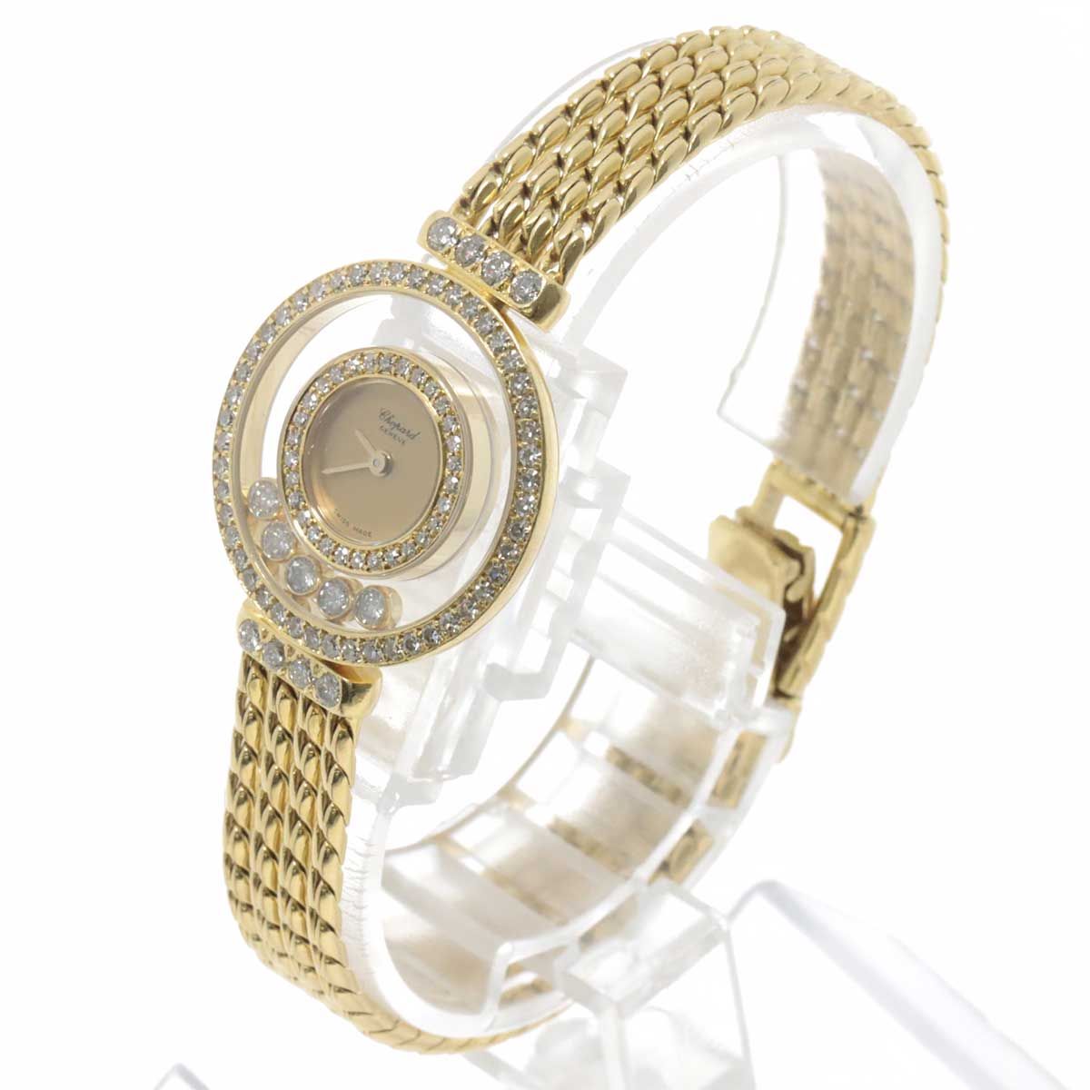 通販ショパール　ハッピーダイヤモンド　クォーツ　ダイヤベゼル　ダイヤブレス　イエローゴールド　K18YG　腕時計　レディース　Chopard ショパール