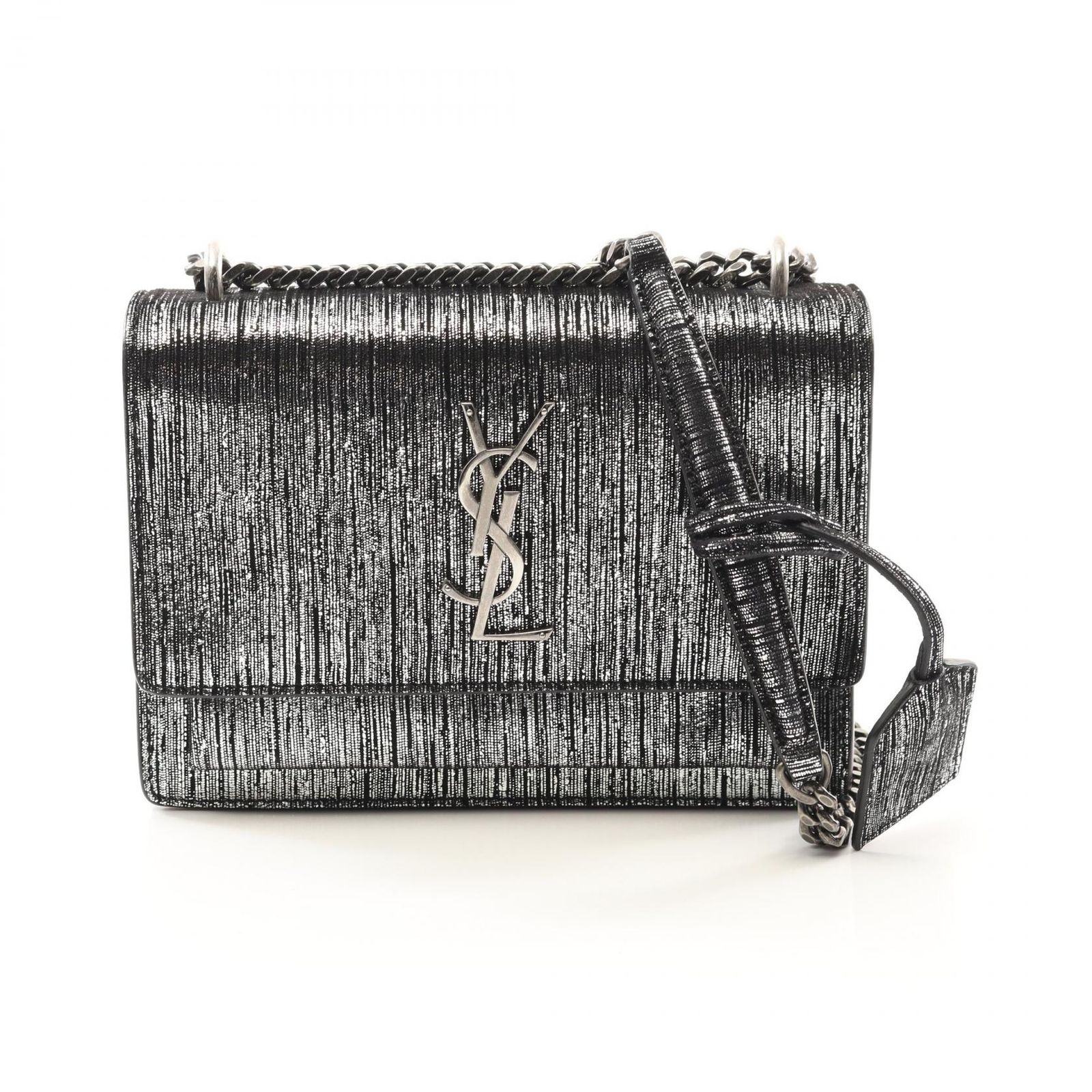 サンローランパリ SAINT LAURENT PARIS ショルダーバッグ サンセット 441972 ブラック|シルバー スウェード サンセット スモール レディース Used A