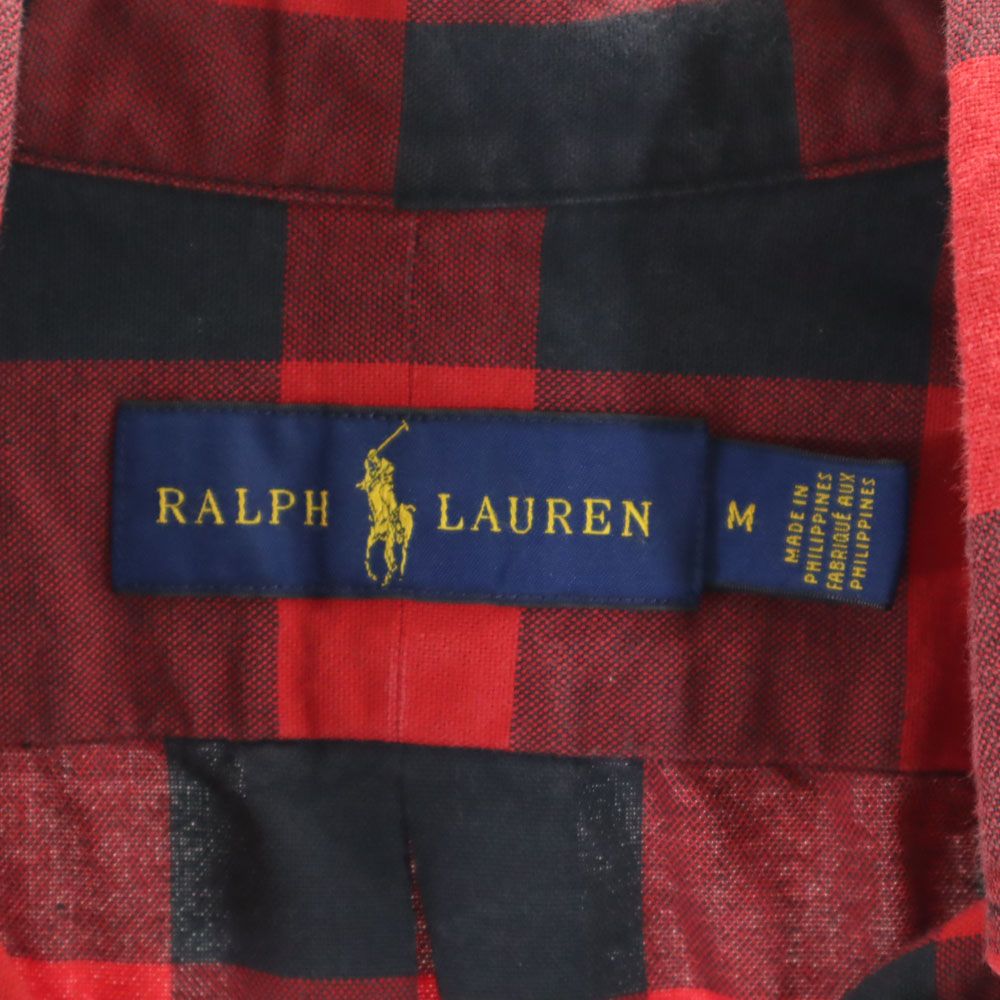 ラルフローレン ギンガムチェック柄 長袖 ボタンダウンシャツ M 赤×黒 RALPH LAUREN メンズ