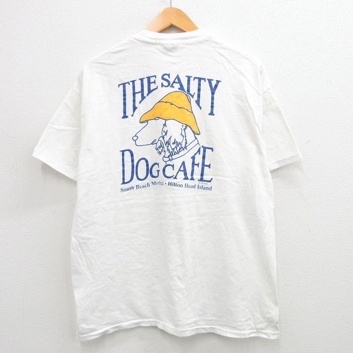 XL/古着 ヘインズ 半袖 ビンテージ Tシャツ メンズ 80s ソルティドックカフェ 犬 大きいサイズ コットン クルーネック 白 ホワイト spe 24a
