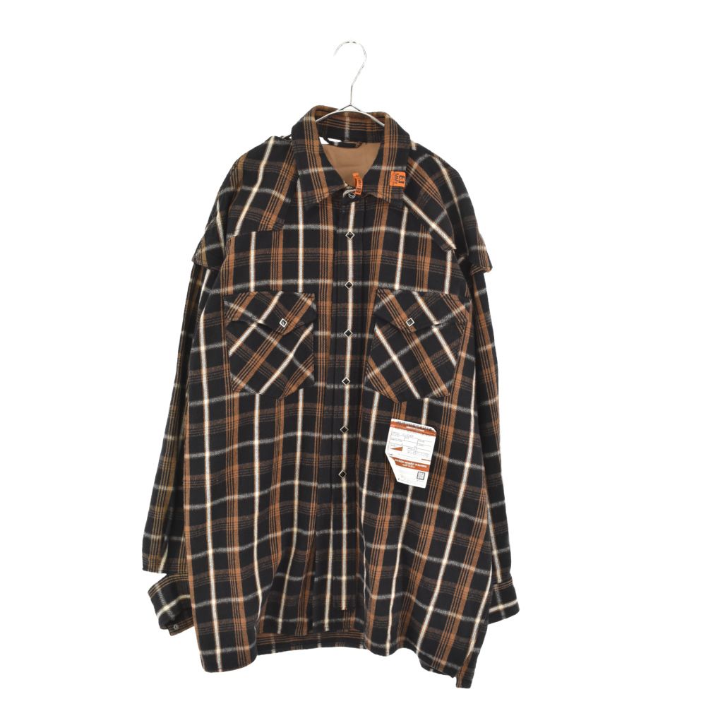 MIHARA YASUHIRO (ミハラヤスヒロ) 22AW x ROYAL FLASH DOCKING SHIRT PARKA×ロイヤルフラッシュ  コラボ フード付き リメイク ストライプ長袖シャツ ブラウン ※サンプル品 - メルカリ