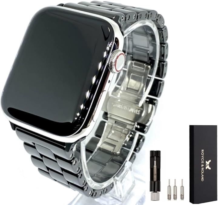 Royce-Roland 互換品 セラミック バンド Series 10|9|8|7|6|5|4|SE Ultra 3|2|1 対応 交換用 ベルト 工具付属 Apple WATCH ブラック 44mm 45mm 46mm 49mm