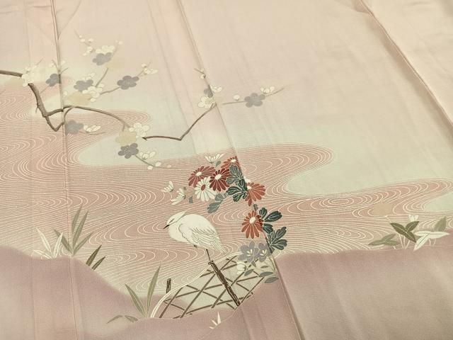 平和屋着物▽訪問着 単衣 花鳥文 正絹 逸品 AABC0492fy