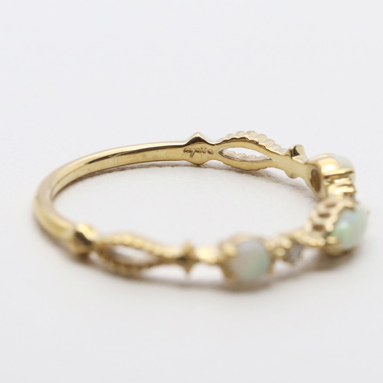 アガット agete K10 0.01 ダイヤモンド オパール リング 約8号 アガット K10 オパール×ダイヤモンド ピンキーリング リング｜アガット