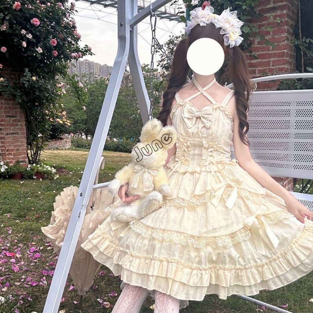 ロリータ lolita ゴスロリドレス クリーム色 黒 ピンク かわいい ロリータ lolita ゴスロリドレス クリーム色 黒 ピンク かわいい
